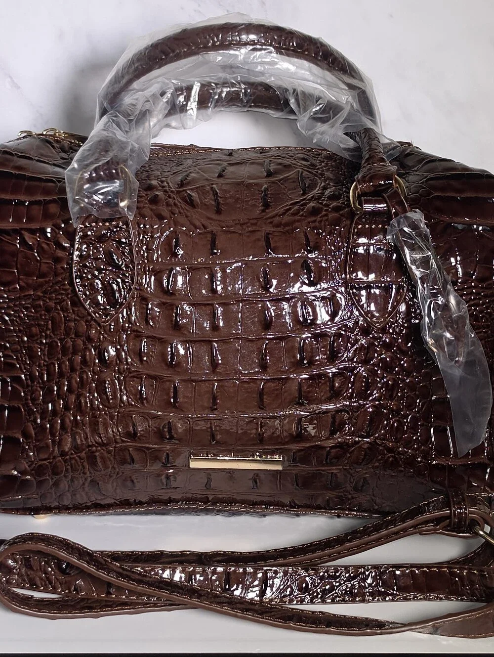 Brown Croc-Embossed Structured Satchel - Women Bags